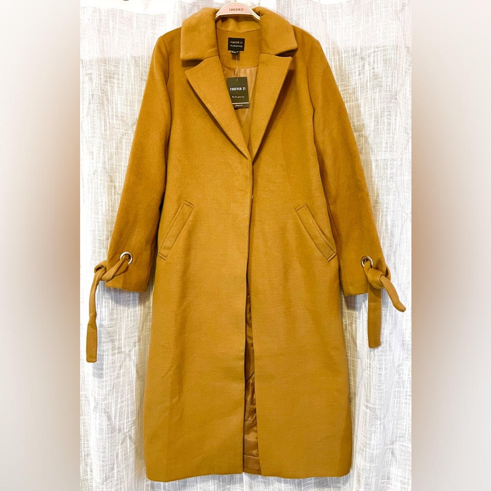 Forever 21 Camel Trench Coat with Tie Sleeves